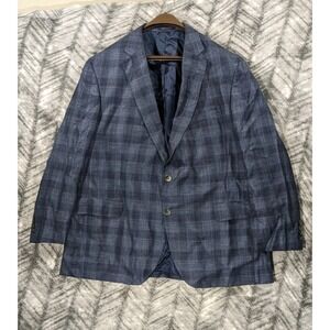 Cremieux Loro Piana Summertime Blazer Wool Silk Linen Blue Buffalo Check Men 48R